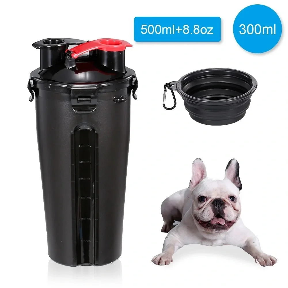 Dog 2 in 1 Travel Water Bottle Food Dispenser with Collapsible Bowls Hiking